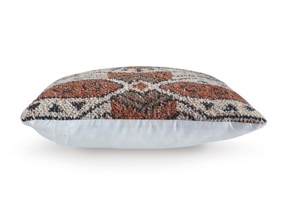 Geometric woven square pillow with patterned top and white base