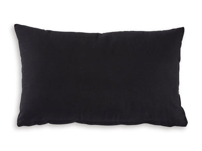 Black rectangular throw pillow with smooth fabric and simple stitched edges