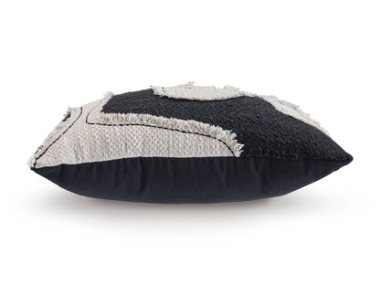 Black and cream lumbar throw pillow with stitched geometric pattern