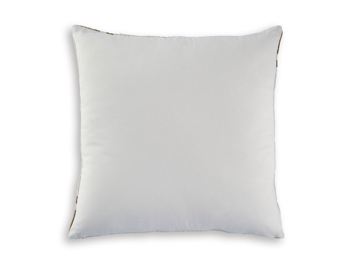 Solid light gray square pillow with stitched border and corners