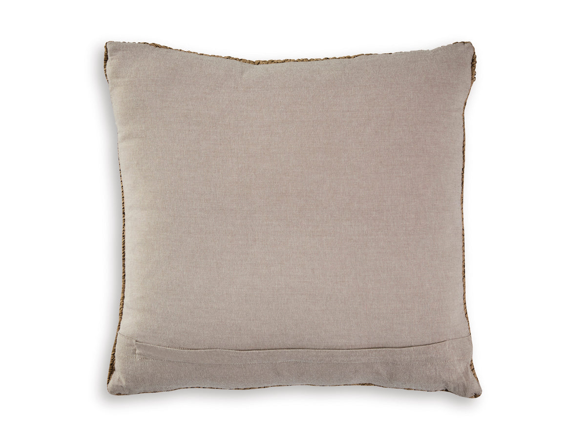 Square linen-look pillow in light beige with stitched edges