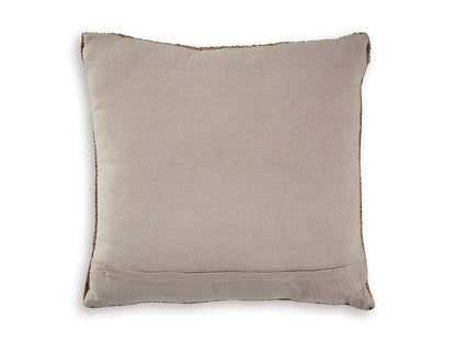 Square linen-look pillow in light beige with stitched edges
