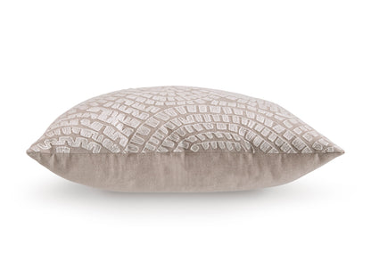 Throw pillow with beige ground and white textured geometric pattern