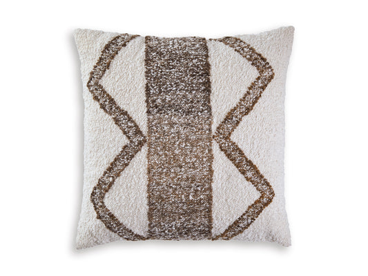 Beige square pillow with dark brown and white geometric diamond design