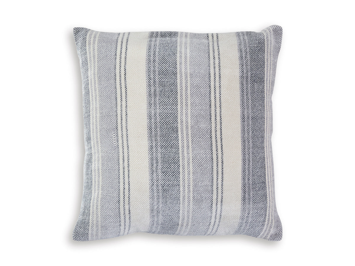 Light gray and white striped lumbar throw pillow with textured weave