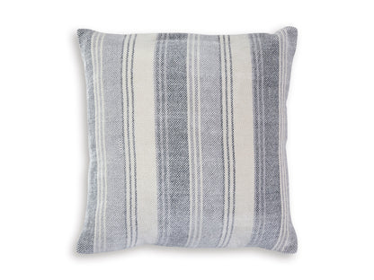 Light gray and white striped lumbar throw pillow with textured weave