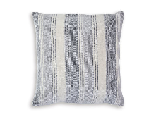 Light gray and white striped lumbar throw pillow with textured weave