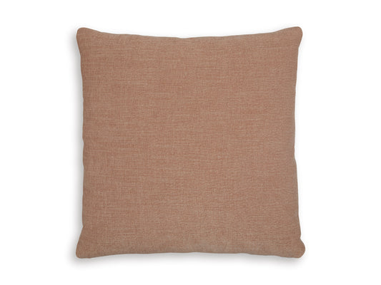 Brown square accent pillow with textured weave and piped-like edge