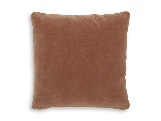 Square throw pillow in sienna brown fabric with a clean, minimal design.