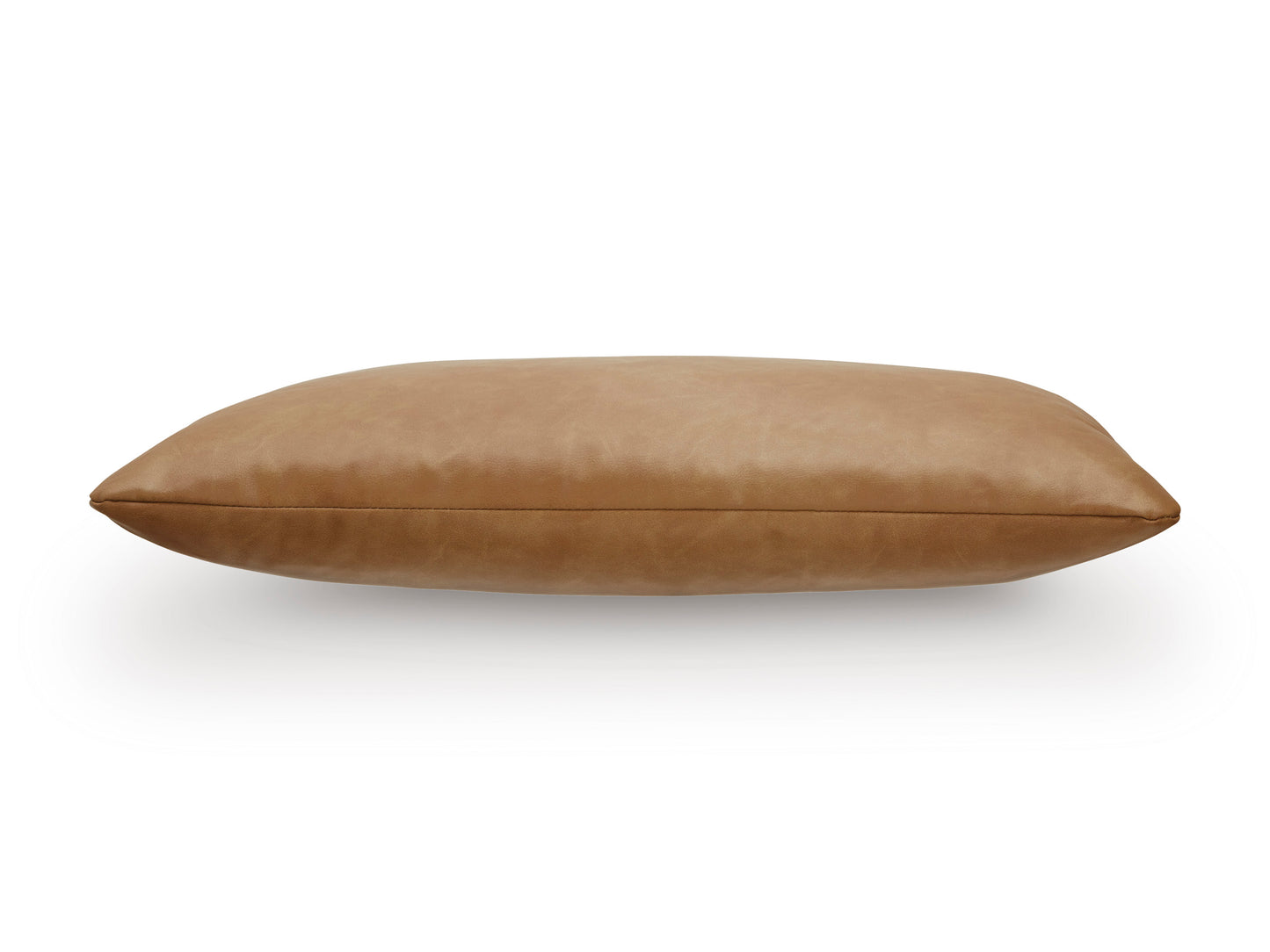 Lumbar decorative pillow, caramel faux leather look with smooth curved ends