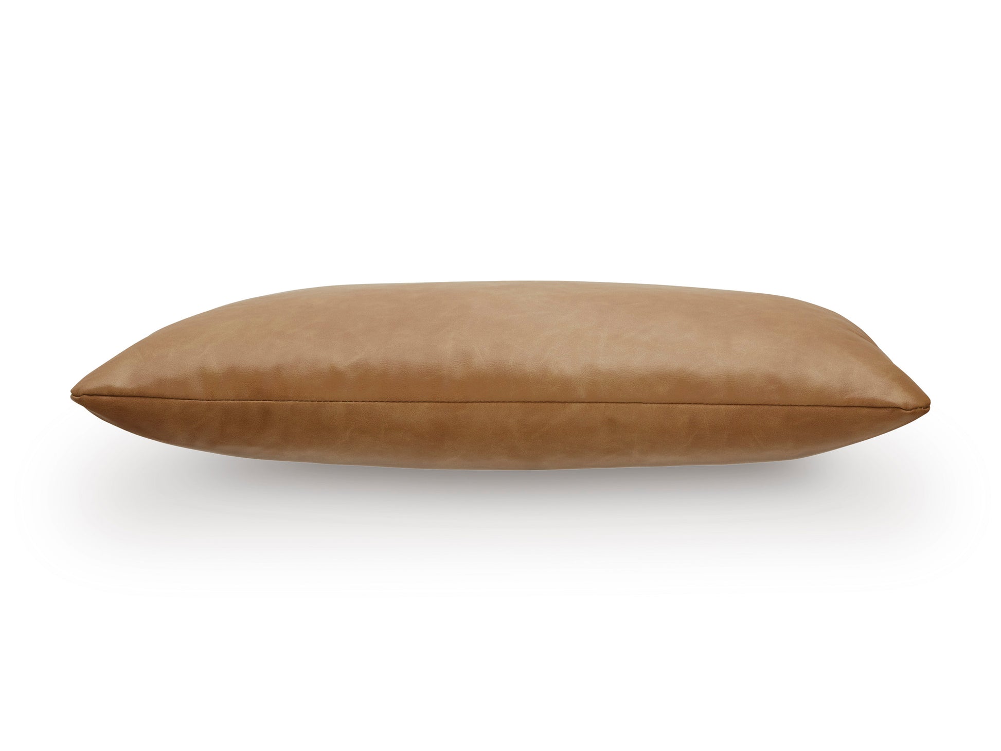 Lumbar decorative pillow, caramel faux leather look with smooth curved ends