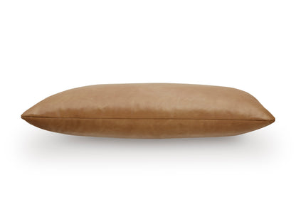 Lumbar decorative pillow, caramel faux leather look with smooth curved ends