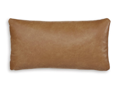 Rectangular decorative pillow, caramel faux leather look with stitched edges