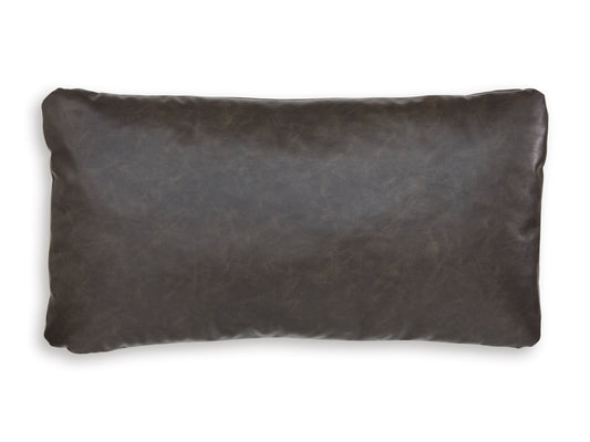 Rectangular decorative pillow, dark brown faux leather look with stitched edges