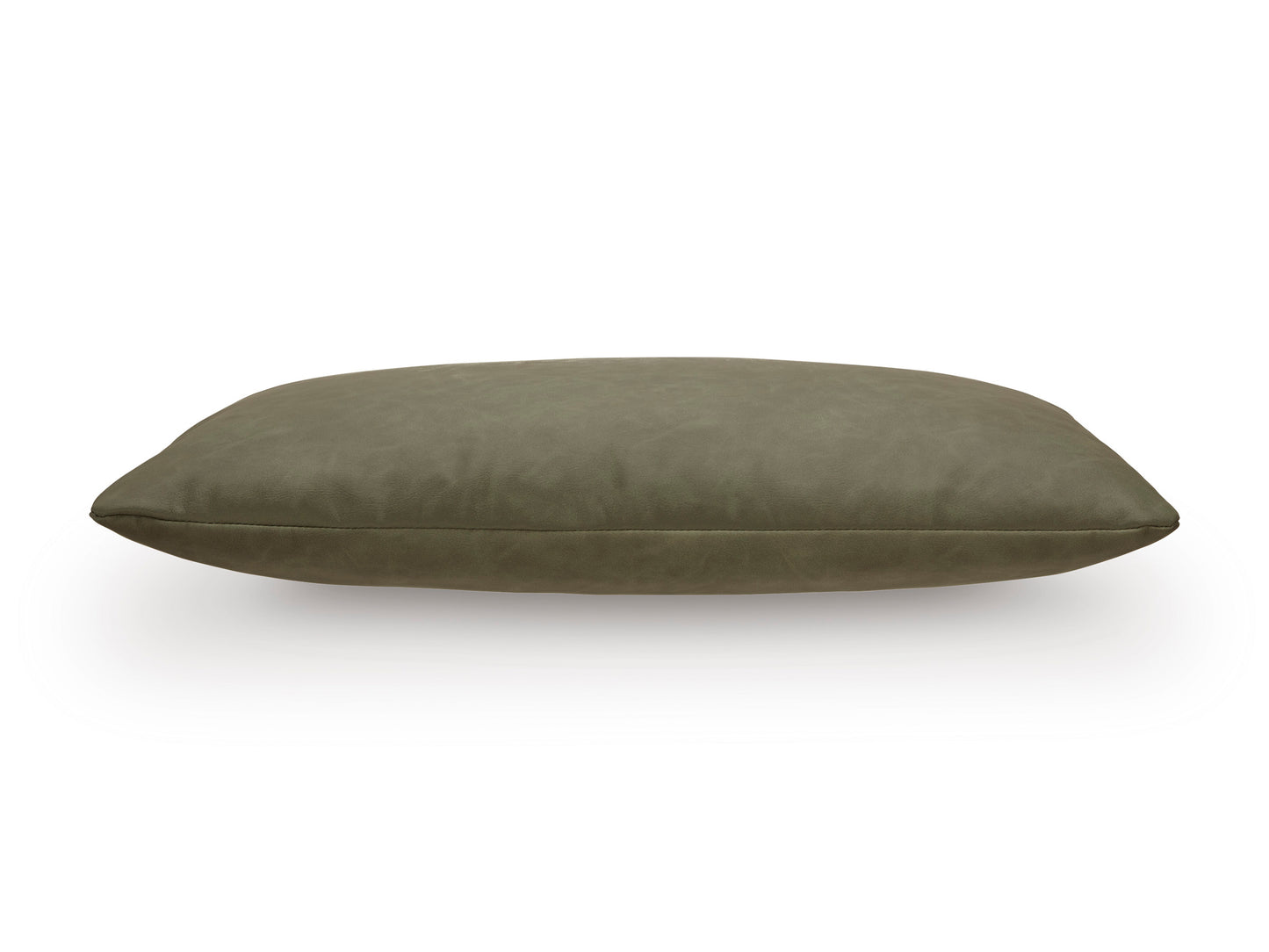 Lumbar decorative pillow, sage green faux leather look with smooth curved ends