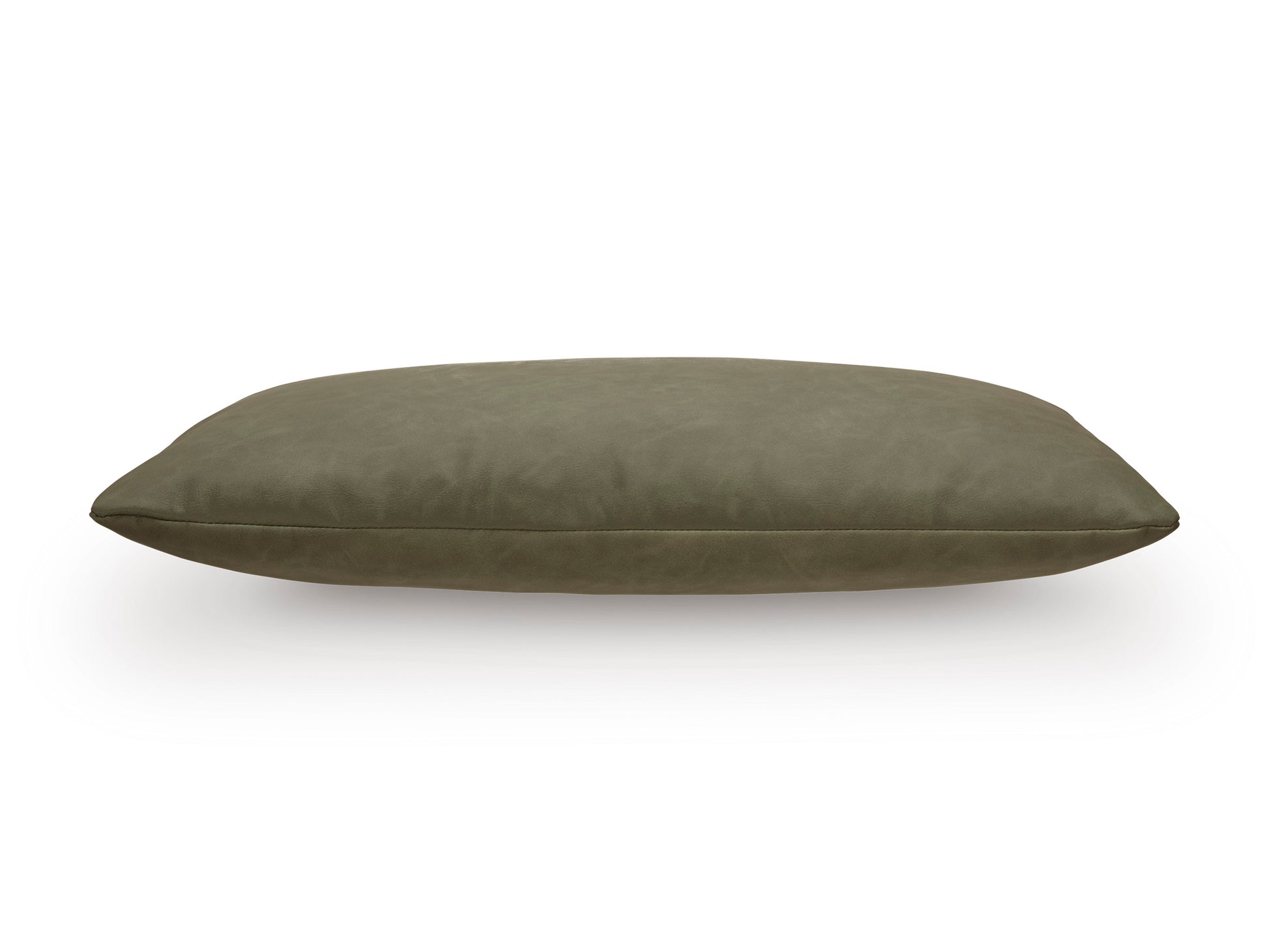 Lumbar decorative pillow, sage green faux leather look with smooth curved ends