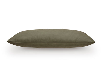Lumbar decorative pillow, sage green faux leather look with smooth curved ends
