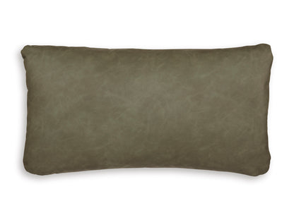 Rectangular decorative pillow, sage green faux leather look with stitched edges