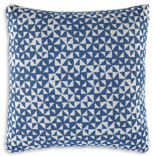 Blue and white triangular geometric square pillow