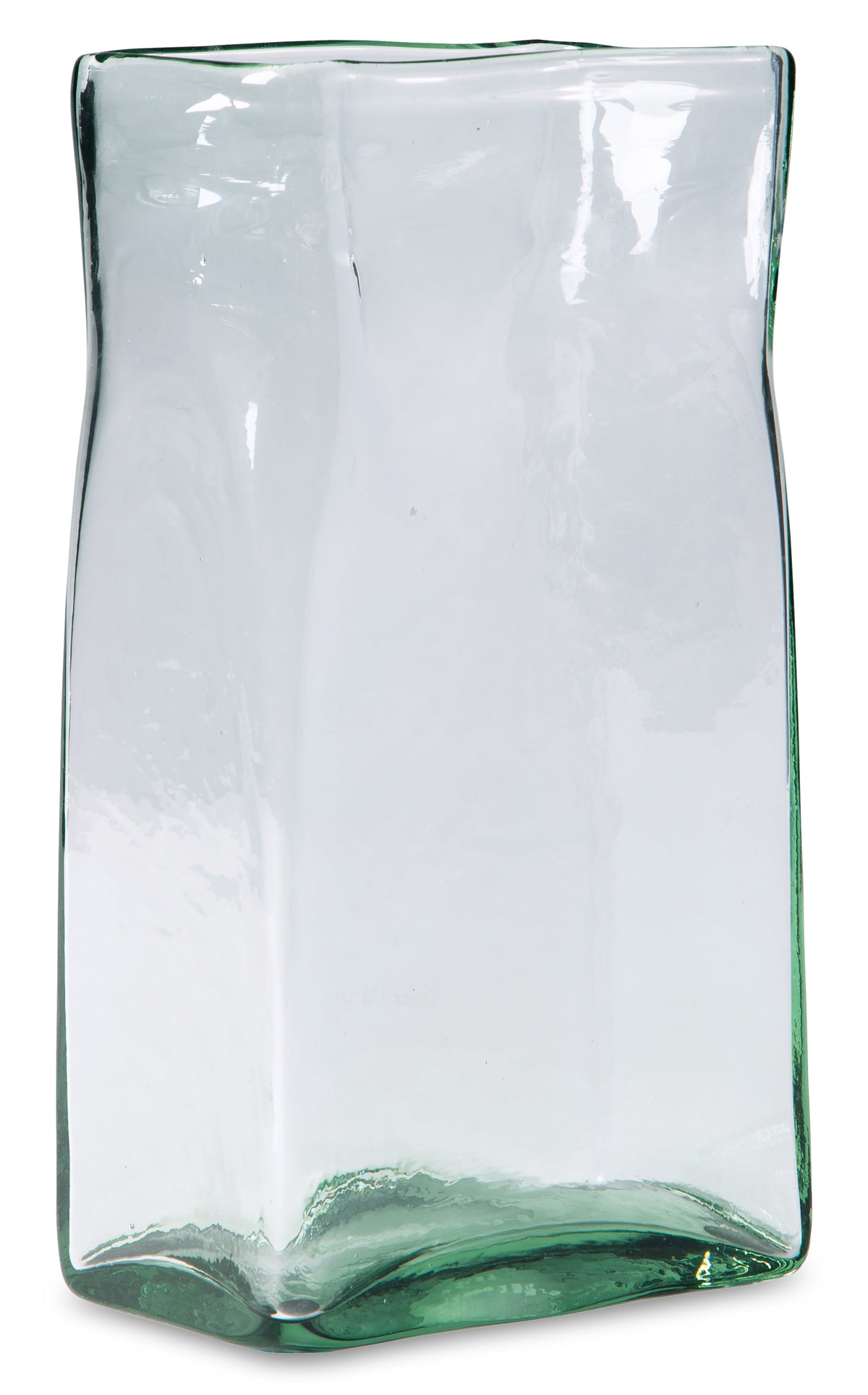 Rectangular glass vase with thick rim and green-tinted base