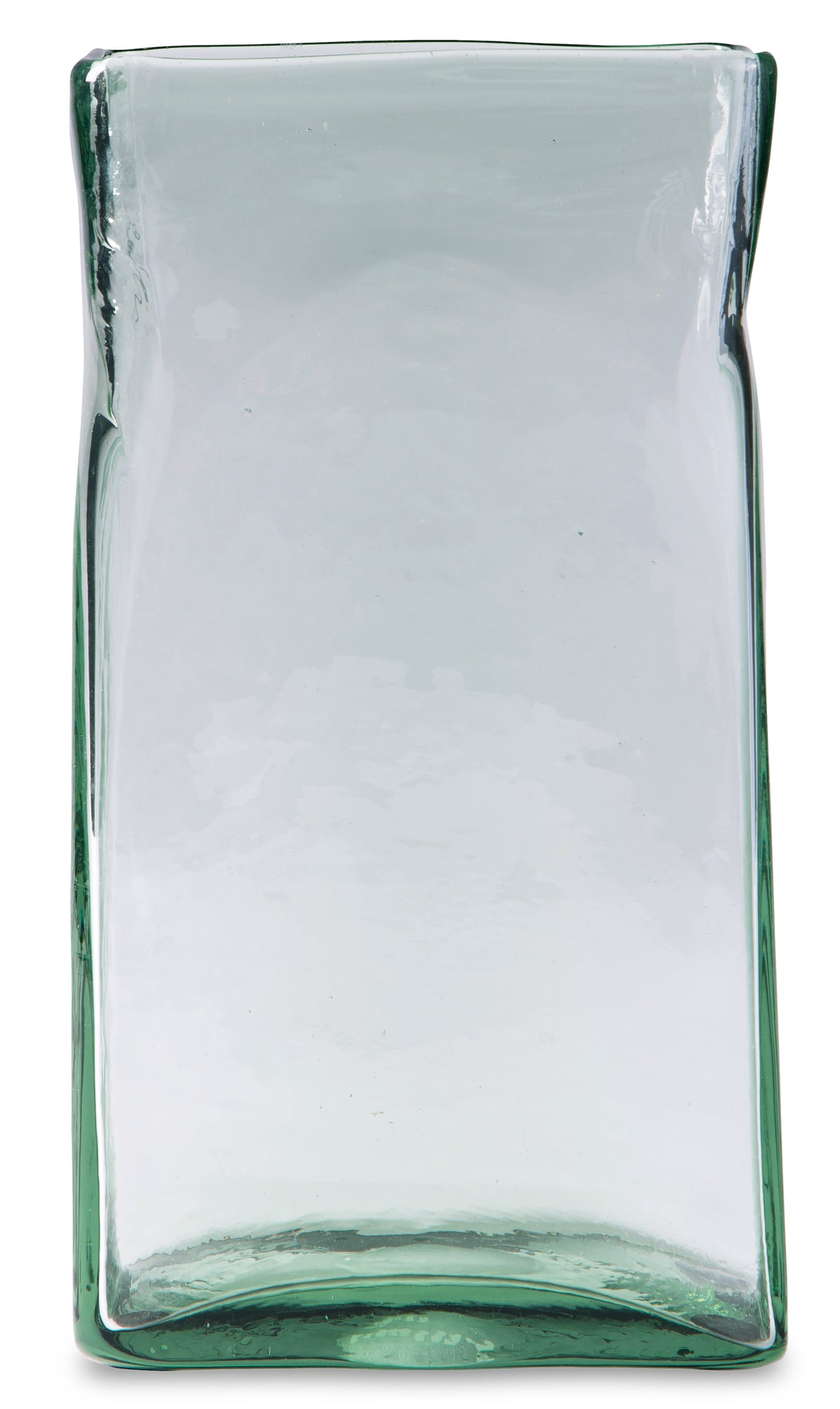 Tall rectangular glass vase with thick rim and green-tinted base