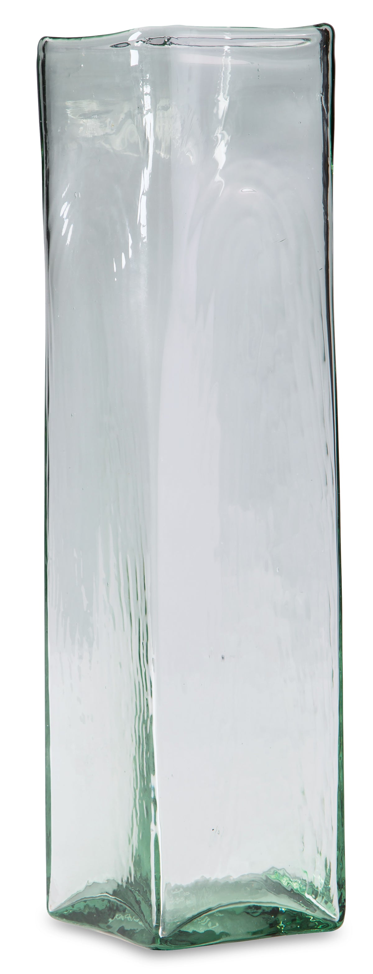 Tall rectangular glass vase with thick rim and wavy sides