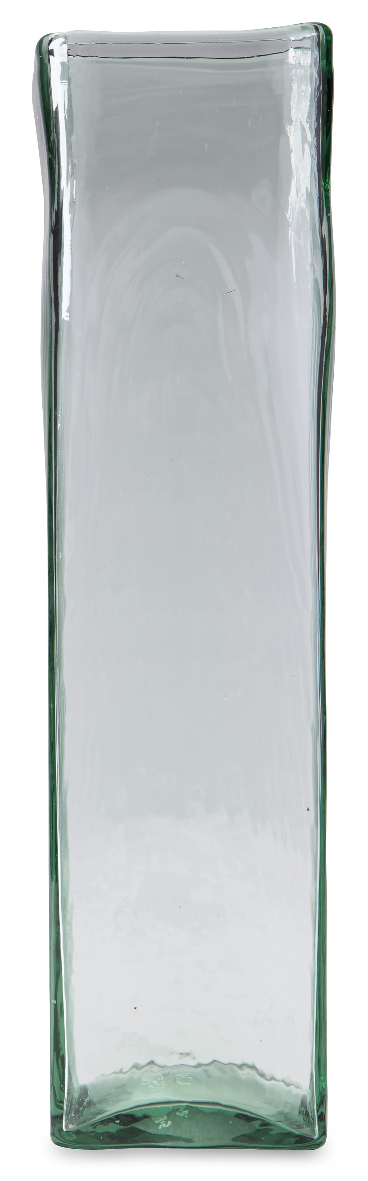 Tall rectangular glass vase with thick rim and dark green base