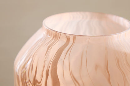 Peach glass vase top with flared rim and vertical wavy texture