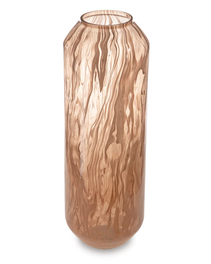 Amber glass vase with wavy carved texture and round open top
