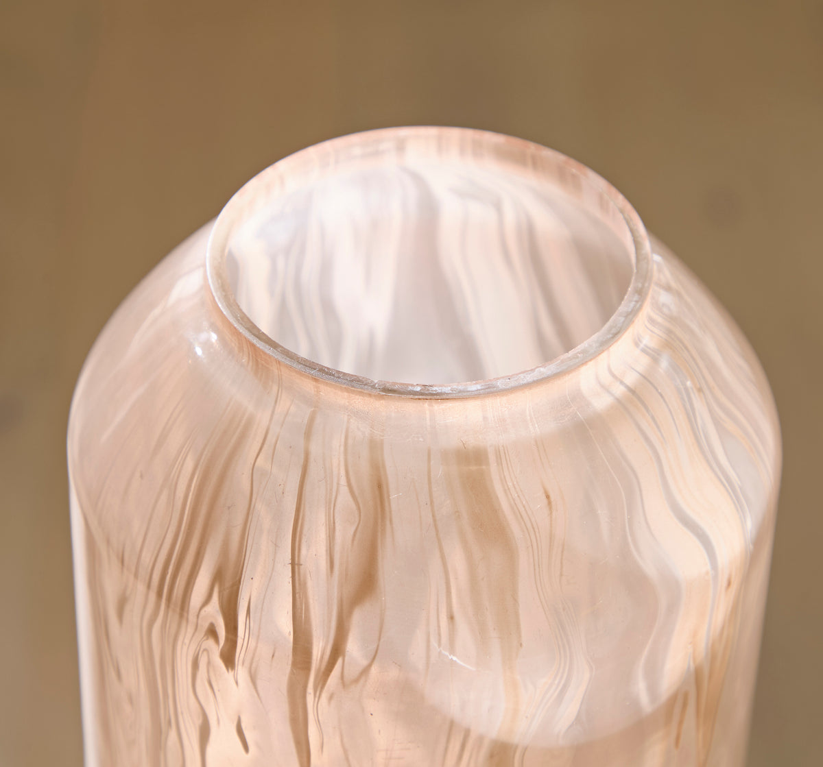 Amber glass vase rim and wavy pattern, open mouth view