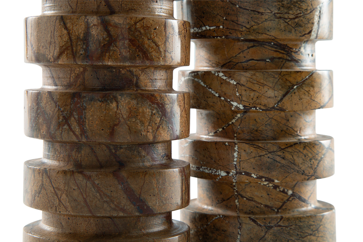Stacked marble-effect candle holders, set of 2, side view detail
