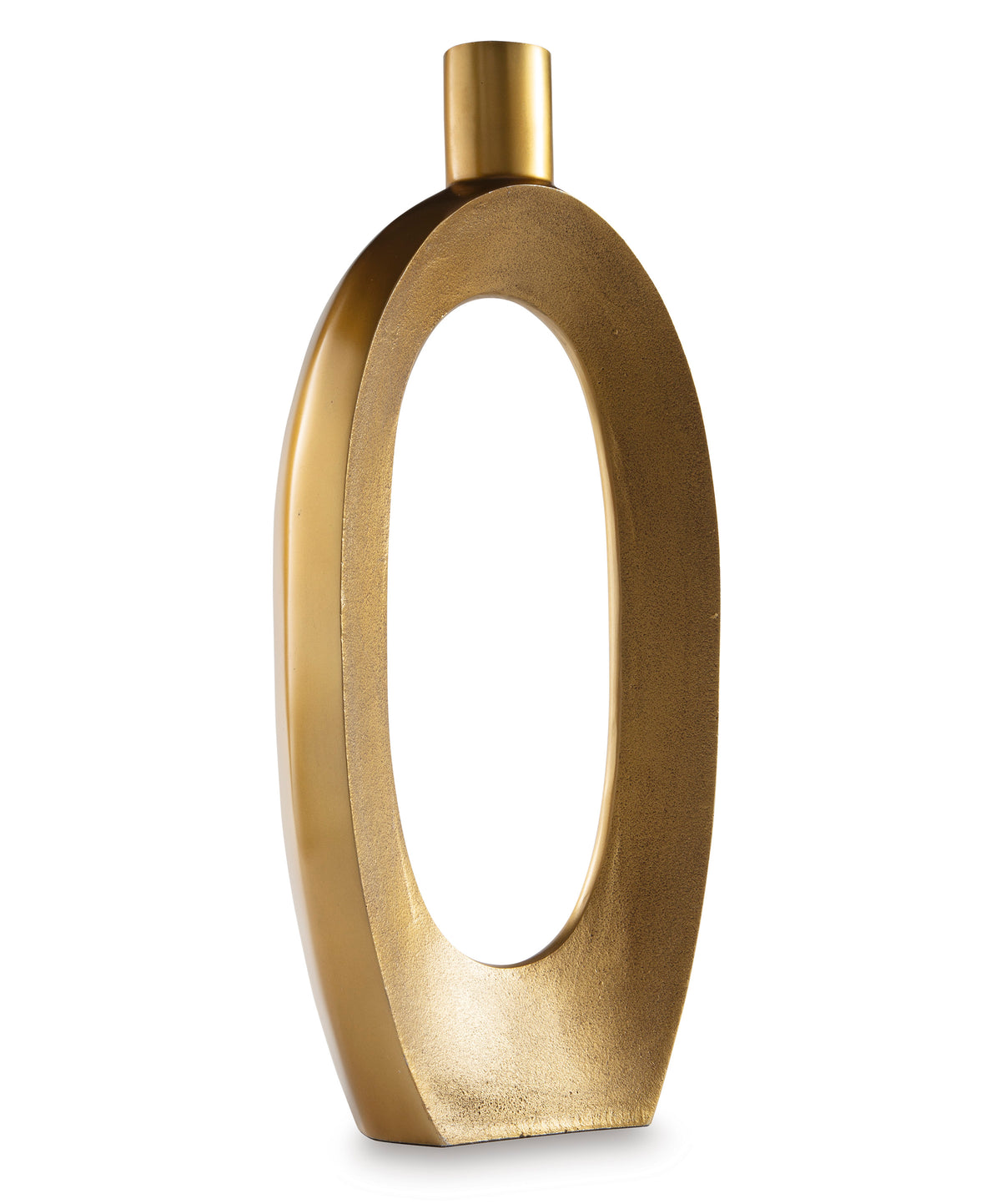 Gold ceramic vase with oval cutout and cylindrical top