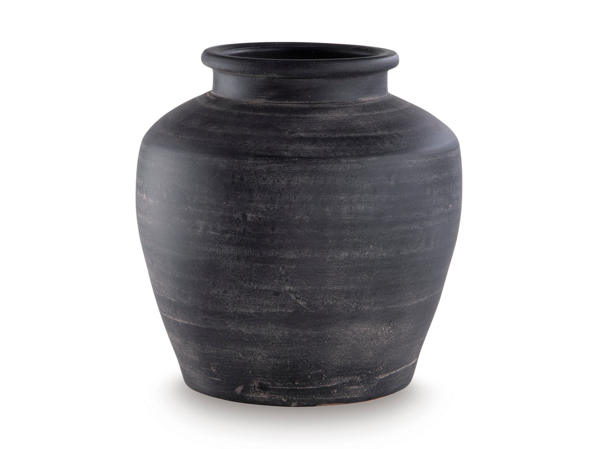 Ashley Meadie dark ceramic vase with wide opening