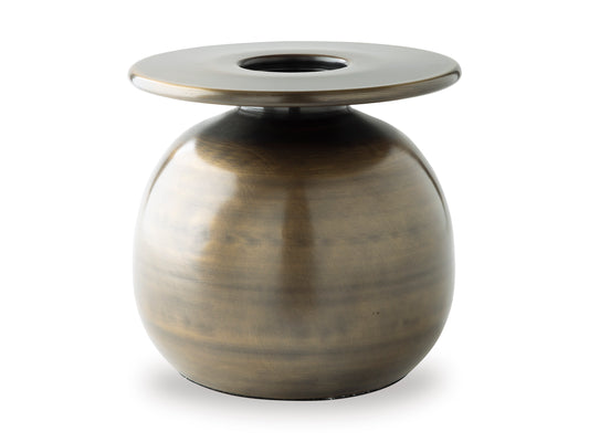 Bronze metal vase with round top opening and smooth bulb silhouette