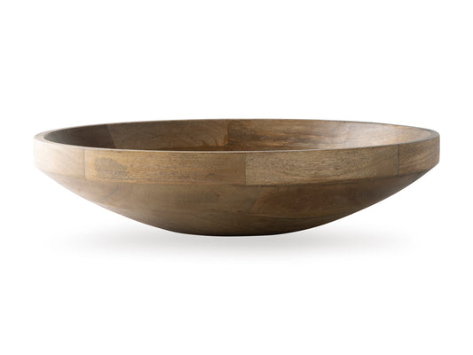 Wooden shallow bowl with smooth rim and interior, empty