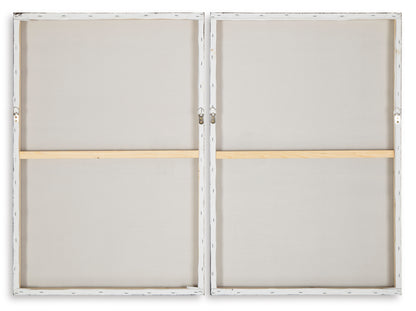 Set of 2 canvas wall art backs with metal hanging hardware and light wooden frames