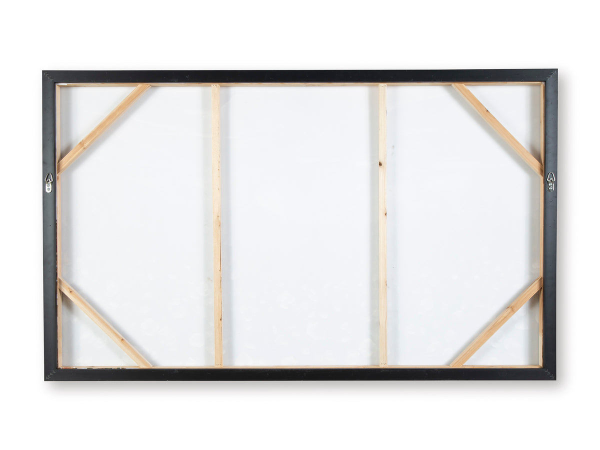 Framed wall art back with wooden crossbars and a white backing panel