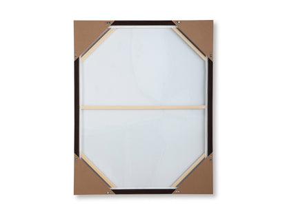 Back view of framed wall art with octagon backing and protective corner hardware