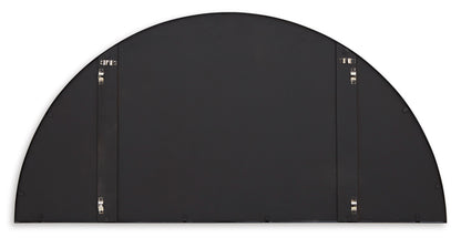 Dark charcoal arched mirror with black frame and small metal corner hardware