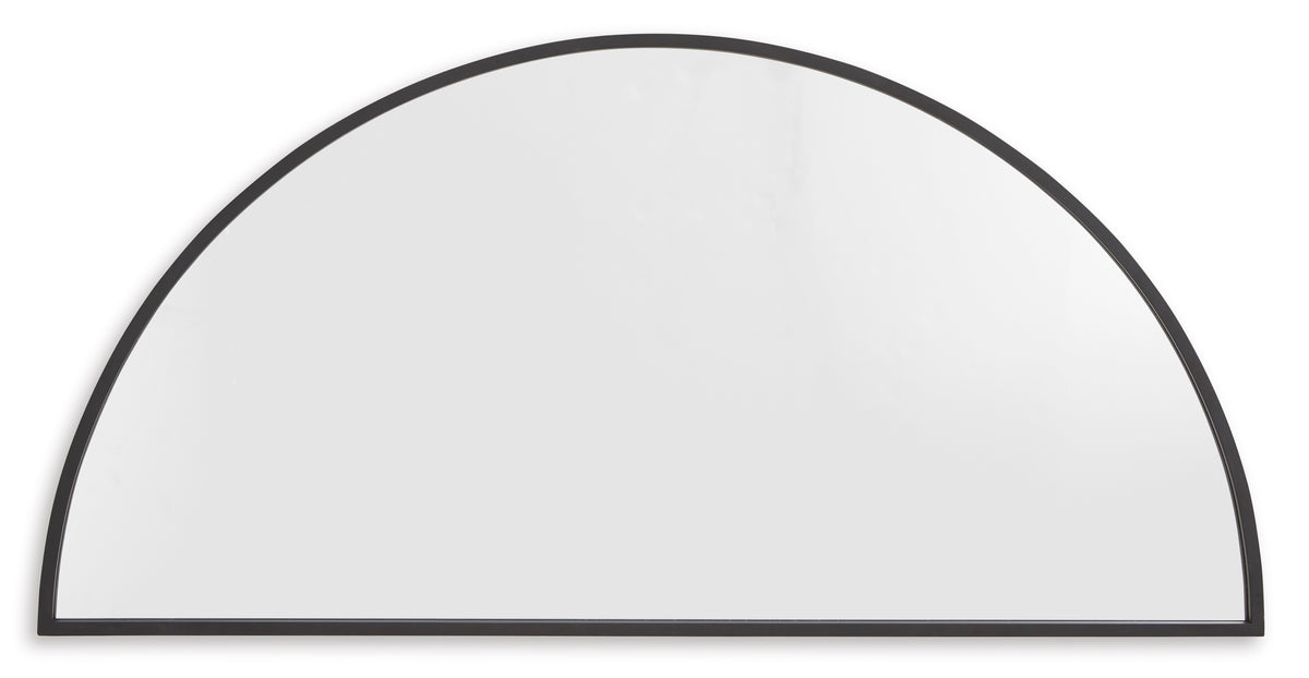 Black-trim arched accent mirror with smooth curved frame and clear reflective glass