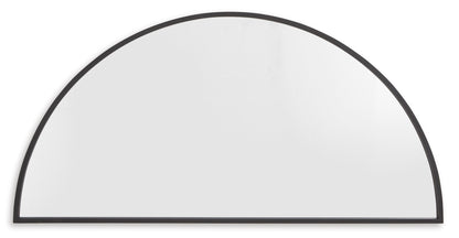 Black-trim arched accent mirror with smooth curved frame and clear reflective glass