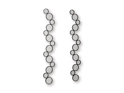Set of 2 vertical round accent mirrors with dark gray frames on a plain background
