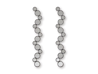 Set of 2 vertical round accent mirrors with silver-gray frames on a clean background