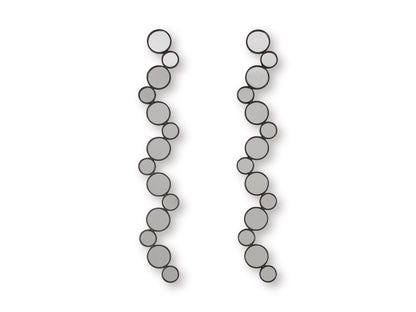Set of 2 vertical round accent mirrors with light gray frames on a white background