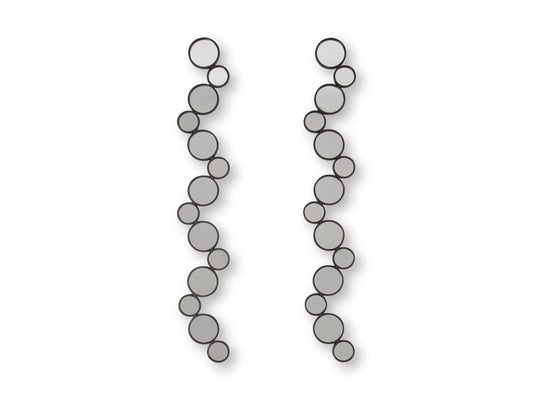 Set of 2 vertical round accent mirrors with light gray frames on a white background