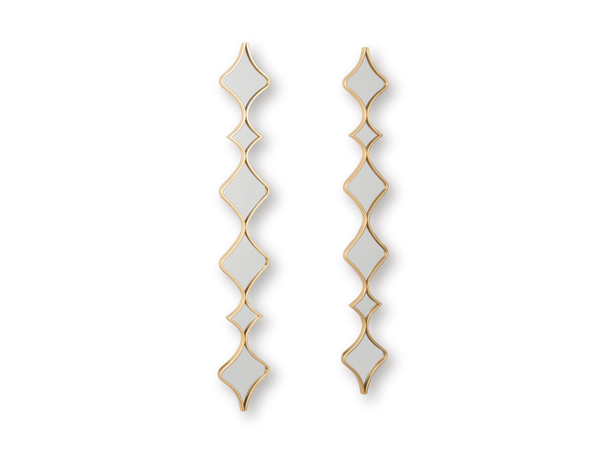 Accent mirror set of 2 with vertical gold quatrefoil frames and gray mirror inserts