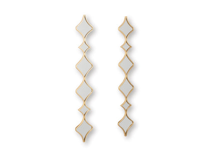 Accent mirror set of 2 with vertical gold quatrefoil frames and gray mirror inserts