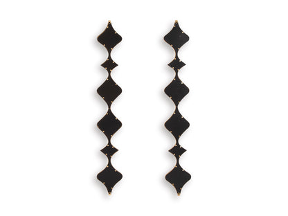 Accent mirror set of 2 with vertical black geometric frames and dark mirror panels