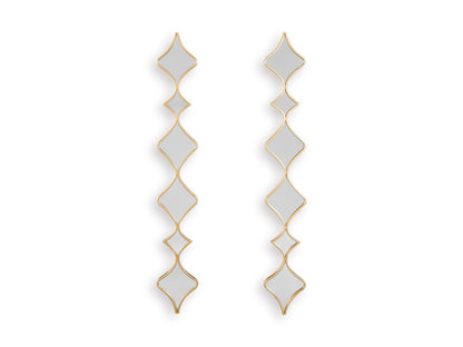 Accent mirror set of 2 with vertical light gold geometric frames and gray mirror inserts