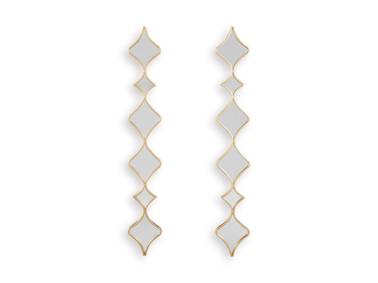 Accent mirror set of 2 with vertical light gold geometric frames and gray mirror inserts